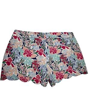 Crown & Ivy Shorts Womens Pink Blue Floral SZ 16 Style Shelby Scalloped Hem Cute